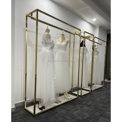 Стійка для весільних та вечірніх суконь 1200х400х2200мм. золота з полицею